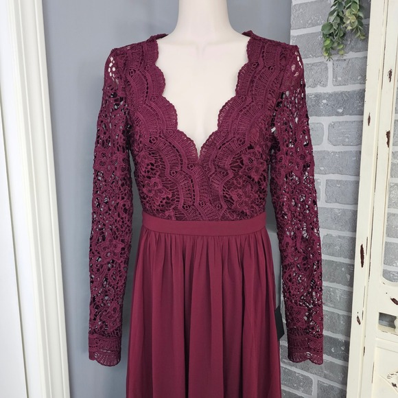 Lulus Maxi Dress Womens XS Lace Long Sleeve‎ Formal Gown Bridesmaid Wedding Prom - Picture 1 of 12